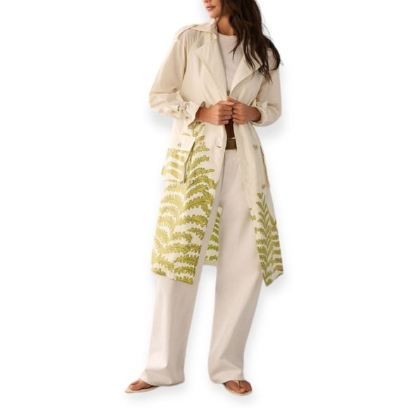 ANTHROPOLOGIE Tropical Printed Oversized Trench Coat Spring Unique Size M NEW - Picture 1 of 15